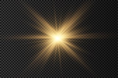 Sarı güneş ışınları, altın ışık efekti, yıldız.