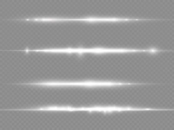 Rayos de luz horizontales, línea horizontal blanca del flash — Vector de stock