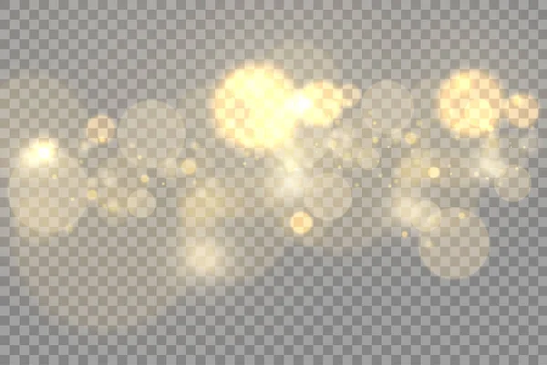 Sparkling golden magic dust particles bokeh light. — Stock Vector