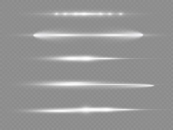 Raios de luz horizontais, linha horizontal branca flash —  Vetores de Stock