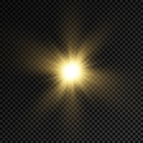 輝く明るい星、黄色の太陽光線. — ストックベクタ