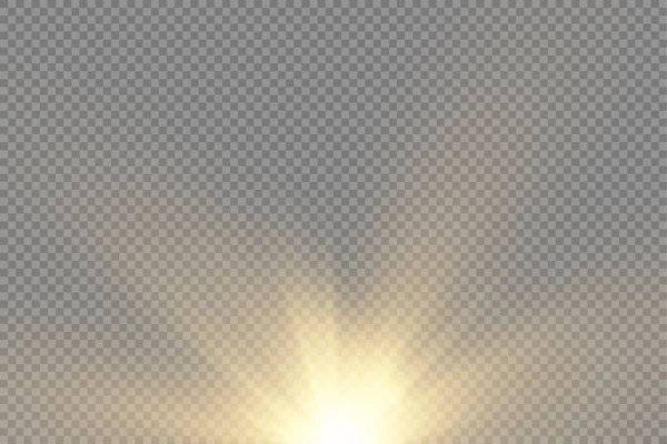 การระเบิดของดวงอาทิตย์ แสงเรืองแสงสีเหลือง รังสีดวงอาทิตย์ . — ภาพเวกเตอร์สต็อก