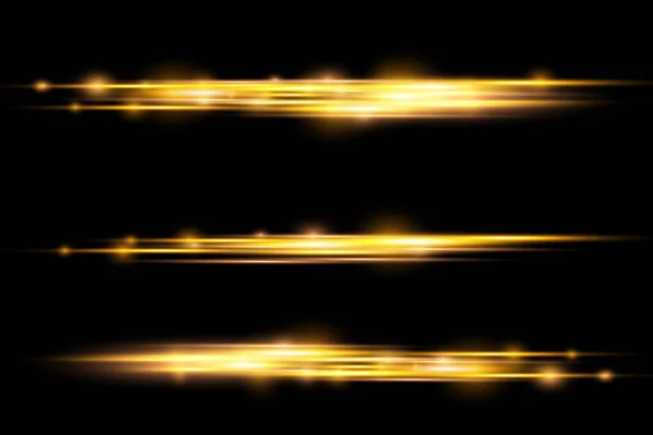 Rayo de luz horizontal, línea horizontal amarilla del flash — Vector de stock