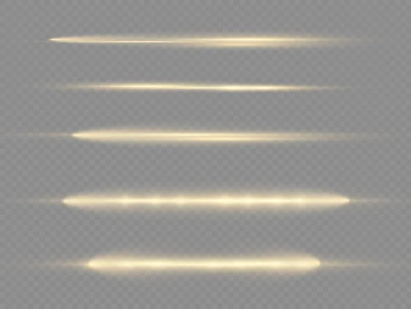 Rayo de luz horizontal, línea horizontal amarilla del flash — Vector de stock