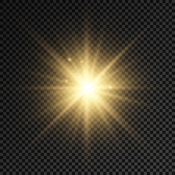 Resplandor estrella de luz brillante, rayos de sol amarillos. — Vector de stock