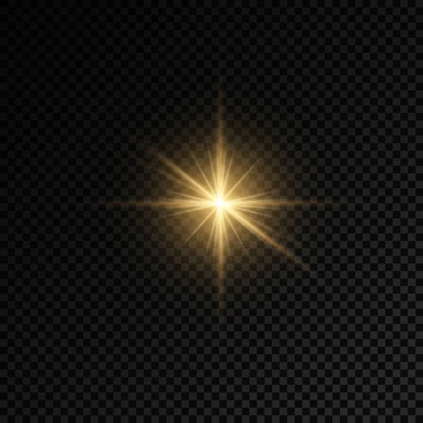 Gula solstrålar, gyllene ljuseffekt, stjärna. — Stock vektor