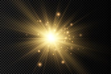 Parlak ışık yıldızı, sarı güneş ışınları.