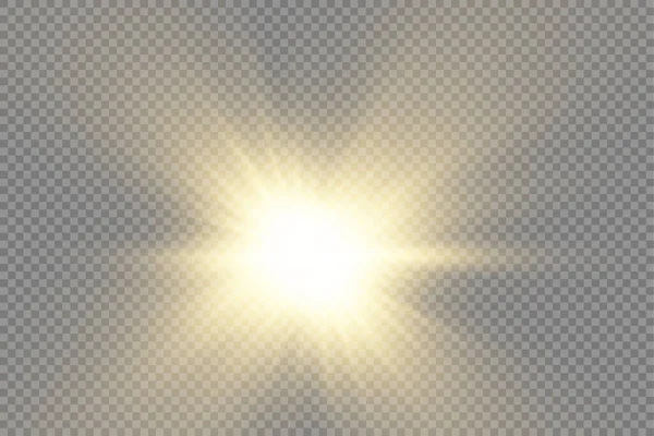 Explosion solaire, lumières jaunes rayons du soleil. — Image vectorielle