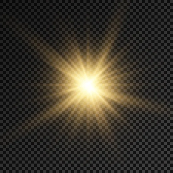 Bagliore luminoso stella, raggi di sole gialli. — Vettoriale Stock