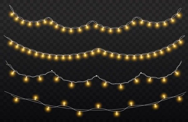 Guirnalda de luz dorada de Navidad, lámpara de neón led. — Vector de stock