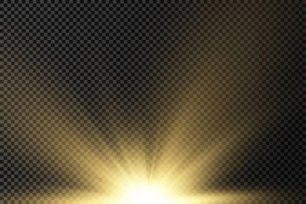 Explosão solar, luzes de brilho amarelas raios solares. — Vetor de Stock