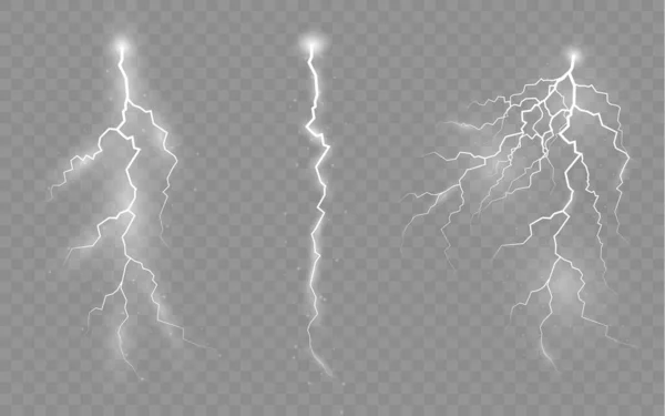 Ensemble de fermetures éclair, orage et effet foudre. — Image vectorielle
