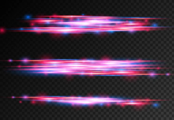 Red, blue motion line, horizontal light rays. — Stock Vector