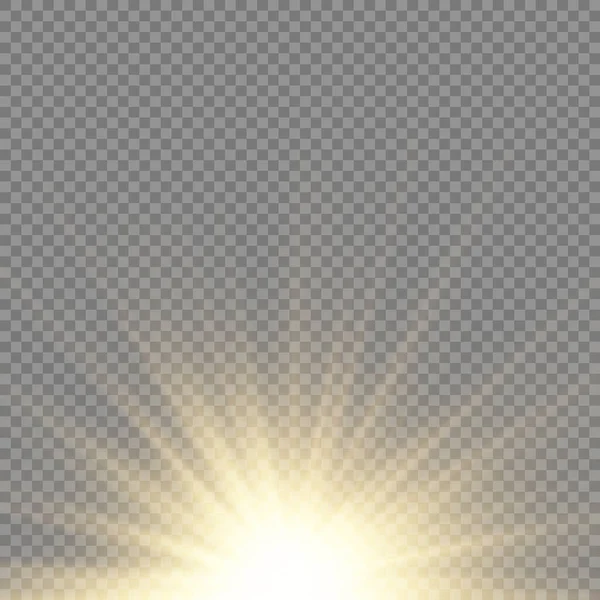 Solexplosion, gult sken ljus solstrålar. — Stock vektor