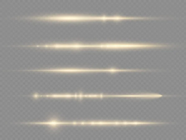 Rayo de luz horizontal, línea horizontal amarilla del flash — Vector de stock