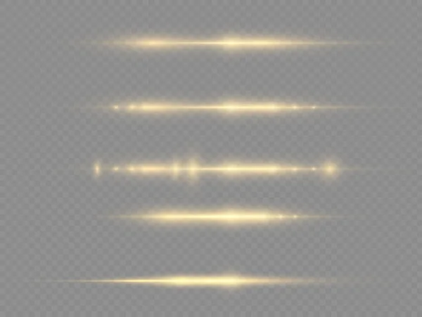 Rayos de luz horizontales, destello amarillo, rayos de brillo. — Foto de Stock
