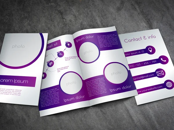 Plantilla de folleto de negocios - diseño púrpura y blanco con diagrama editable — Vector de stock