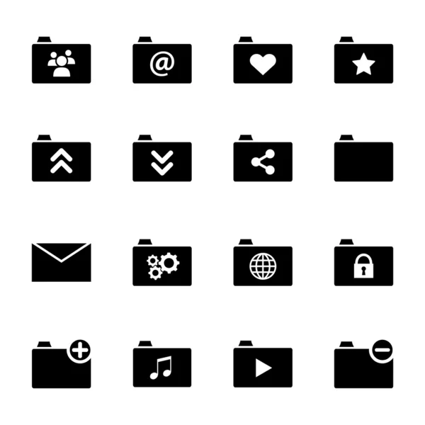 Set of various folder icons - black flat design — Stock Vector