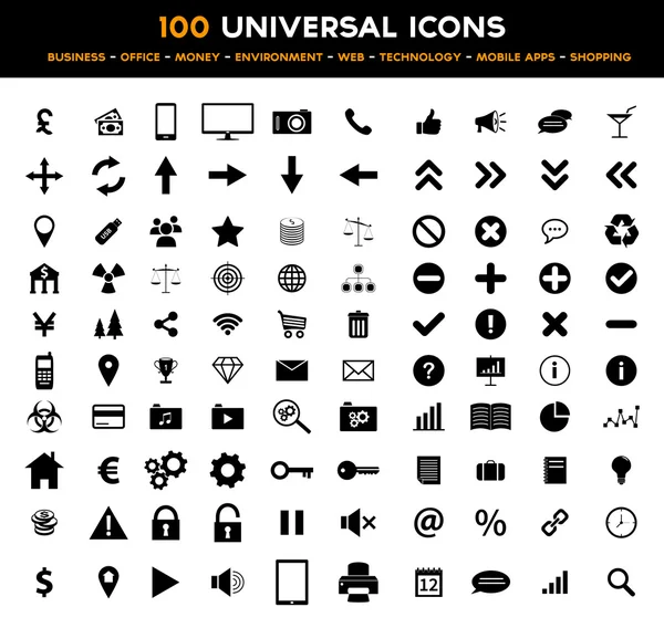 Big set of universal black flat icons - business, office, finance, environment and technology — Stock Vector