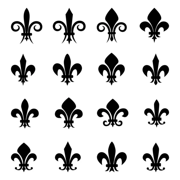 Conjunto de 16 símbolos de Fleur De Lis diferentes —  Vetores de Stock