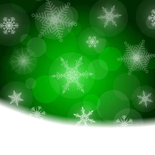 Fond de Noël - vert avec des flocons de neige blancs — Image vectorielle