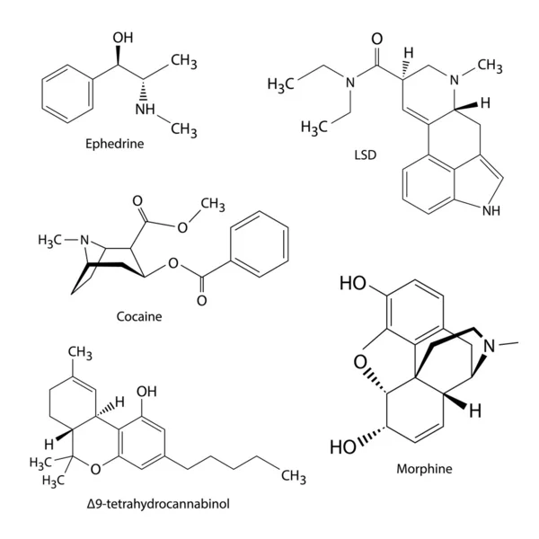 Fórmulas químicas de drogas y sustancias ilícitas — Archivo Imágenes Vectoriales