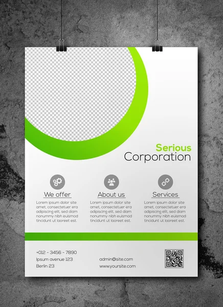 Business flyer template - simple white and green design — Stock Vector