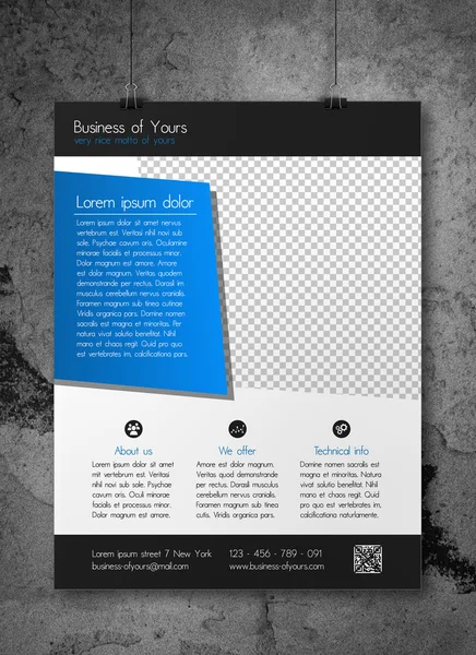 Business flyer template - clean modern design of corporate blue and dark grey — Stock Vector