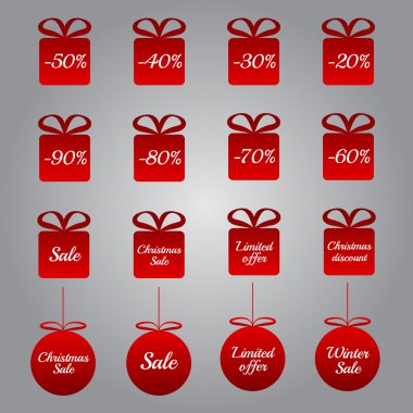 Christmas pricing tags - red gift and bauble shapes clipart