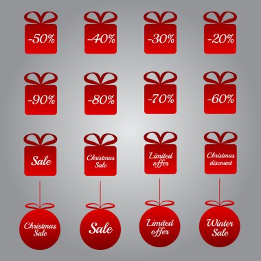 Christmas pricing tags - red gift and bauble shapes clipart