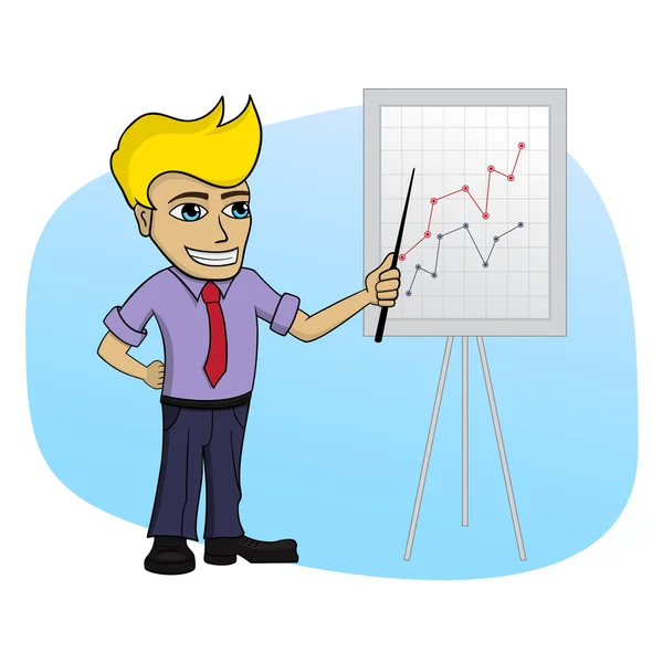 Uomo d'affari con un grafico - illustrazione cartone animato isolato — Vettoriale Stock