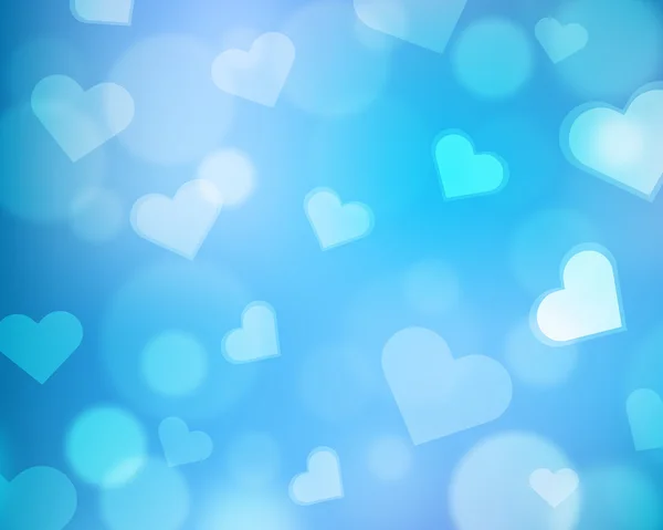 Fond flou avec le thème de l'amour - coeurs et orbes lumineux - bleu — Image vectorielle