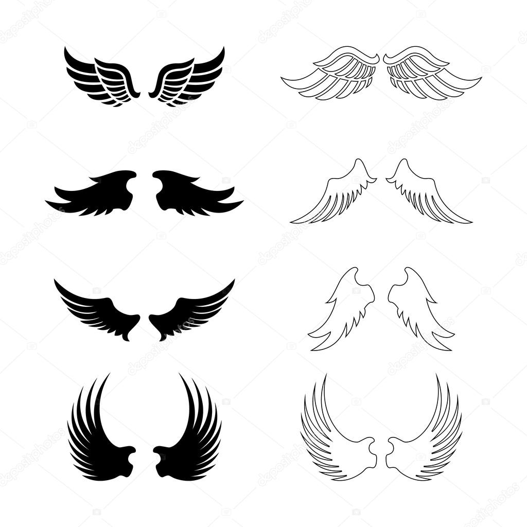 Set of vector wings - decorative design elements - black silhouettes