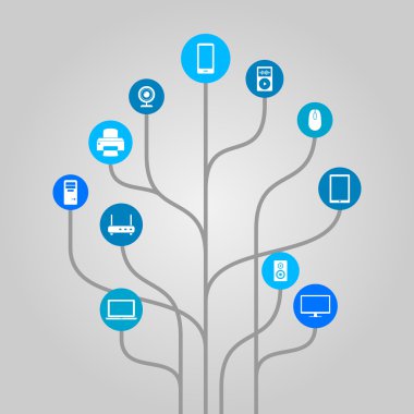 Soyut simge ağaç tasarlamak - bilgisayar donanım, teknoloji ve elektronik cihazlar