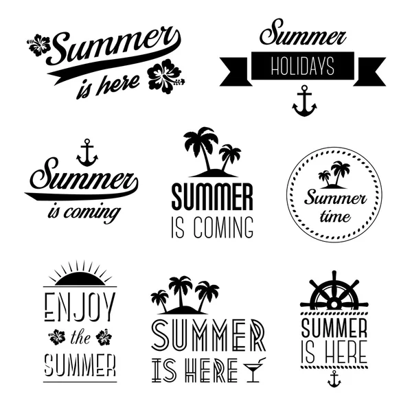 Typografie-Etiketten, Schilder und Gestaltungselemente für die Sommerferien - der Sommer ist da — Stockvektor