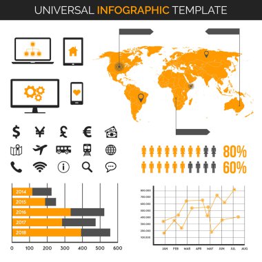 Infographic şablon harita, grafik ve simgeler - seyahat, Demografi ve çok daha fazlası
