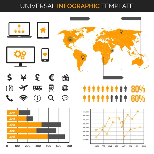 Infographic template with map, charts and icons - travel, demography and much more — 图库矢量图片
