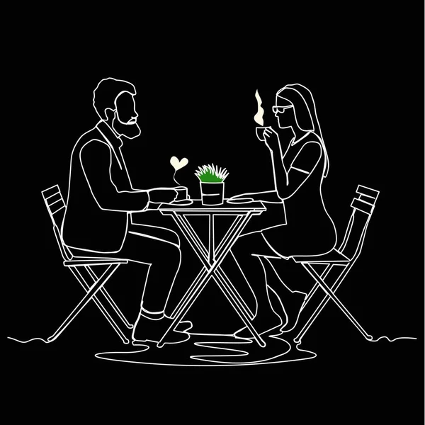 Dessin Ligne Continue Jeune Couple Homme Femme Profitant Une Tasse — Image vectorielle