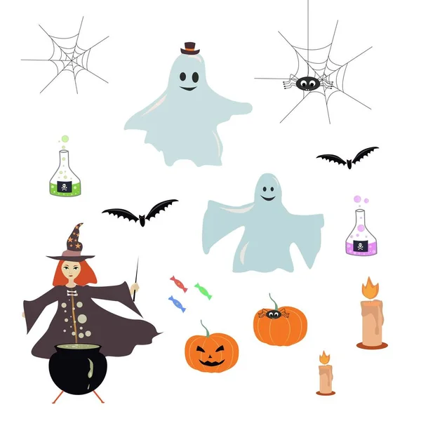 Conjunto Halloween Ilustración Plana — Vector de stock