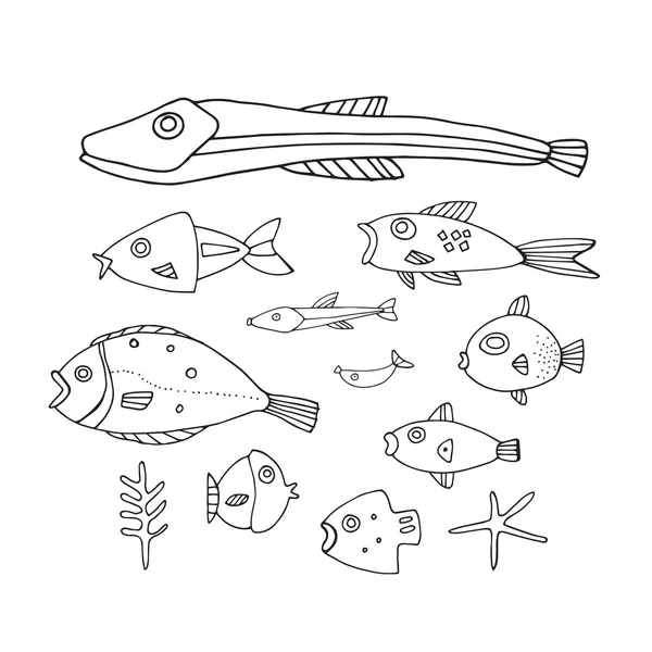 Güzel elle çizilmiş balıklar koleksiyonu