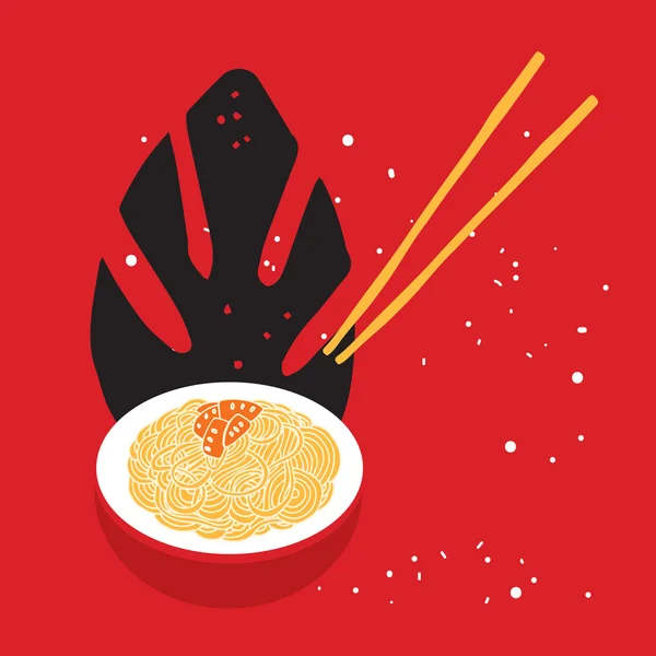 Tazón de fideos dibujado a mano — Vector de stock