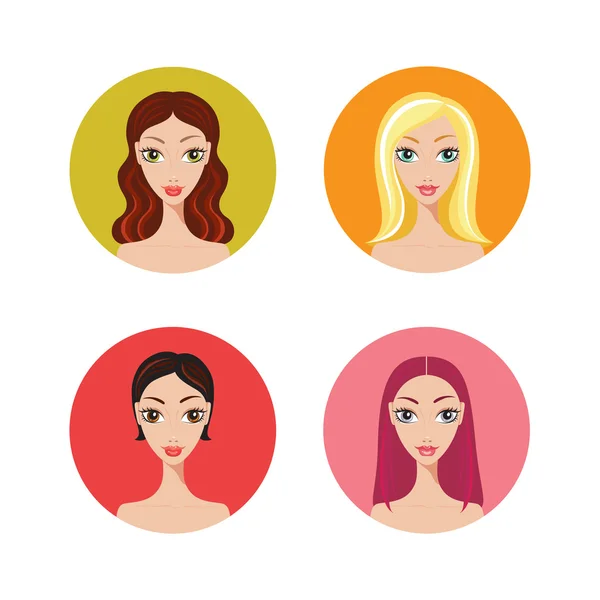 Women with trendy hairstyles icons set — Stock Vector