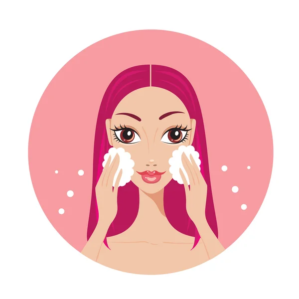 Young woman washing her face — Stock Vector