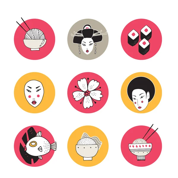 Japan en Asia design iconen — Stockvector