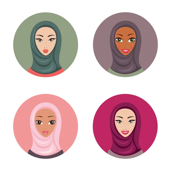 Ikon wanita muslim ditetapkan - Stok Vektor