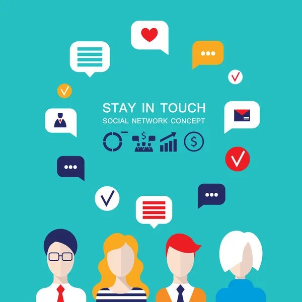 Social network concept People avatars with speech bubbles and business icons for web — 스톡 벡터