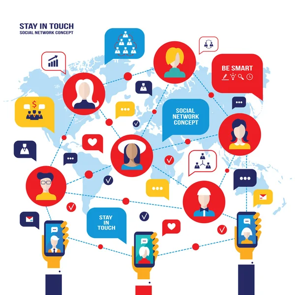 Concept de réseau social Personnes avatars mobiles smart phones icônes d'affaires pour le web — Image vectorielle