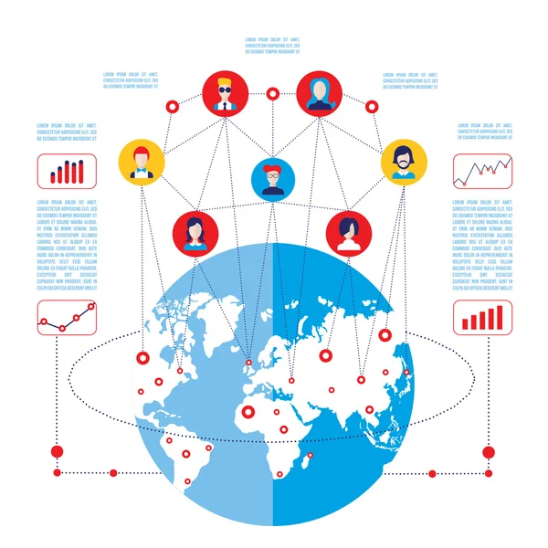 Konsep jaringan sosial Elemen infografis komunikasi global - Stok Vektor