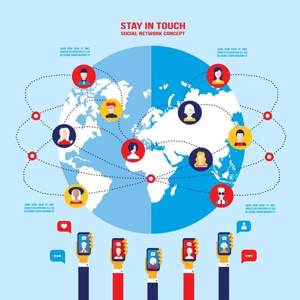 Concept de réseau social Éléments d'infographie de communication mondiale — Image vectorielle