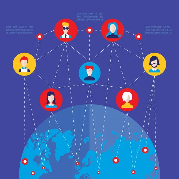 Concept de réseau social Éléments d'infographie de communication mondiale — Image vectorielle